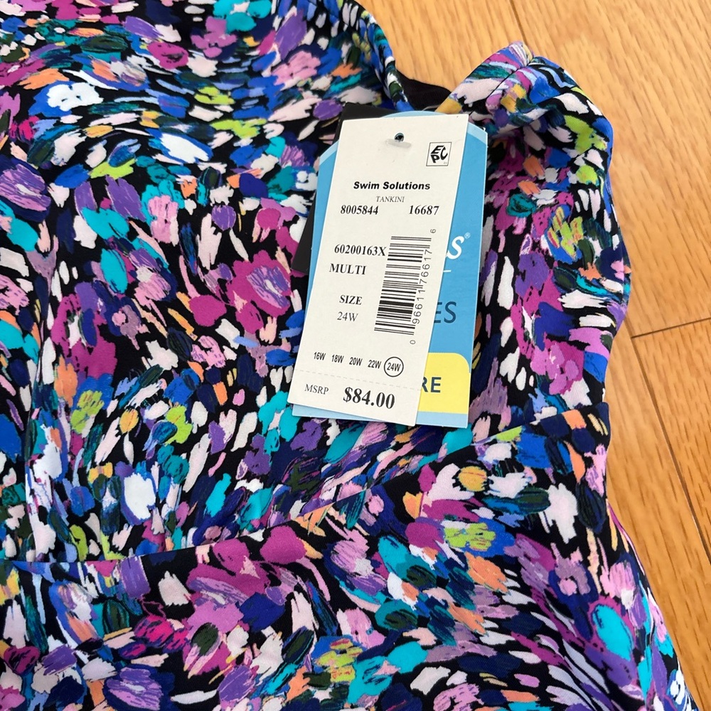Swim Solutions Women's Multicolor Floral Swim Top - Blue, Purple, Pink - Picture 2 of 4